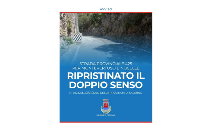 Positano, riaperta a doppio senso la SP 425 in località Montagna Spaccata