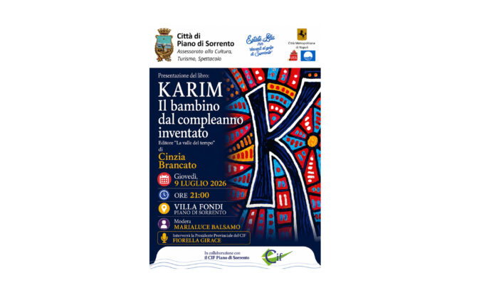Piano di Sorrento, a Villa Fondi la presentazione del libro “Karim. Il bambino dal compleanno inventato” di Cinzia Brancato