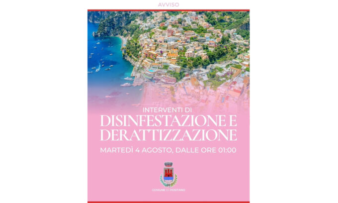 Positano, nella notte interventi di derattizzazione e disinfestazione: ecco le aree interessate
