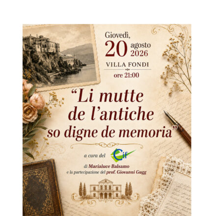 Questa sera a Piano di Sorrento “Li mutte de l’antiche so digne de memoria”: un viaggio tra itinerari linguistici e antropologici della penisola sorrentina